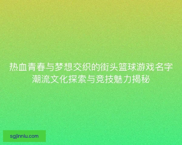 热血青春与梦想交织的街头篮球游戏名字潮流文化探索与竞技魅力揭秘