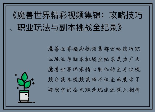 《魔兽世界精彩视频集锦：攻略技巧、职业玩法与副本挑战全纪录》